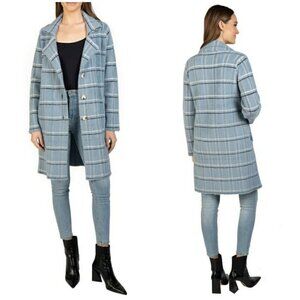 💕LOVE TOKEN💕 Eve Button Down Coatigan Blue Plaid Windowpane Print Large L NWT